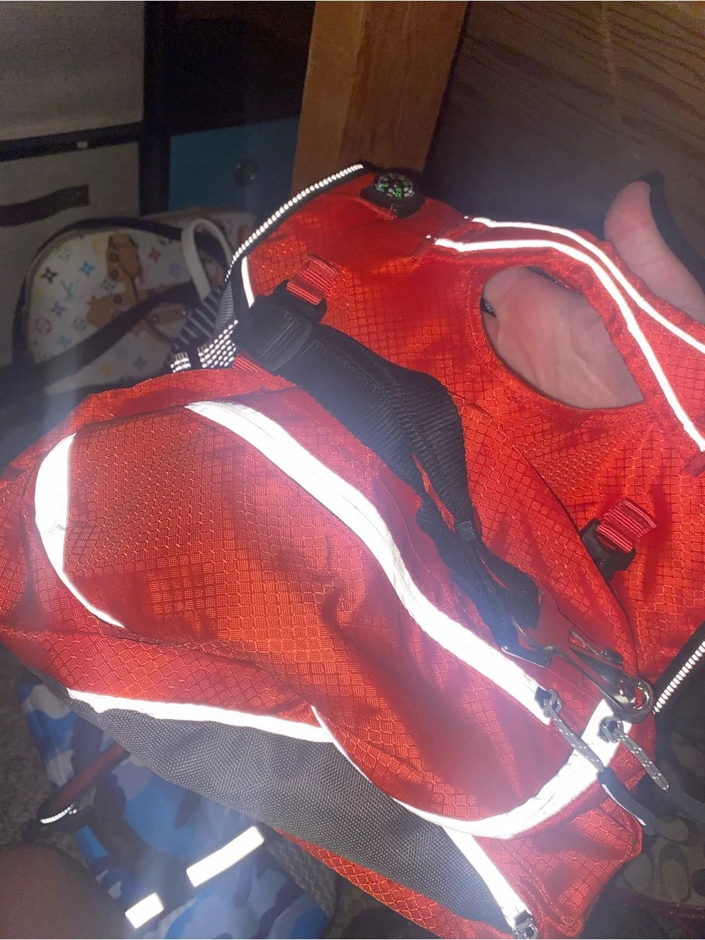 Red Reflective Dog Harness with Built-in Compass & Carrying Packs